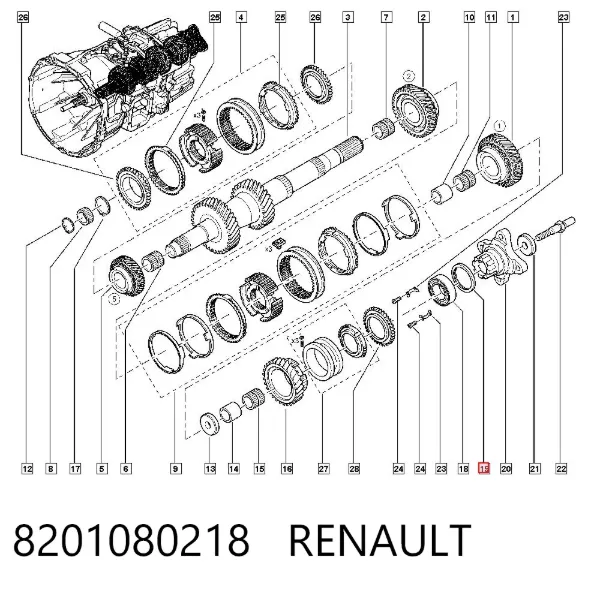 Retén del eje primario de la transmisión 8201080218 Renault (RVI)