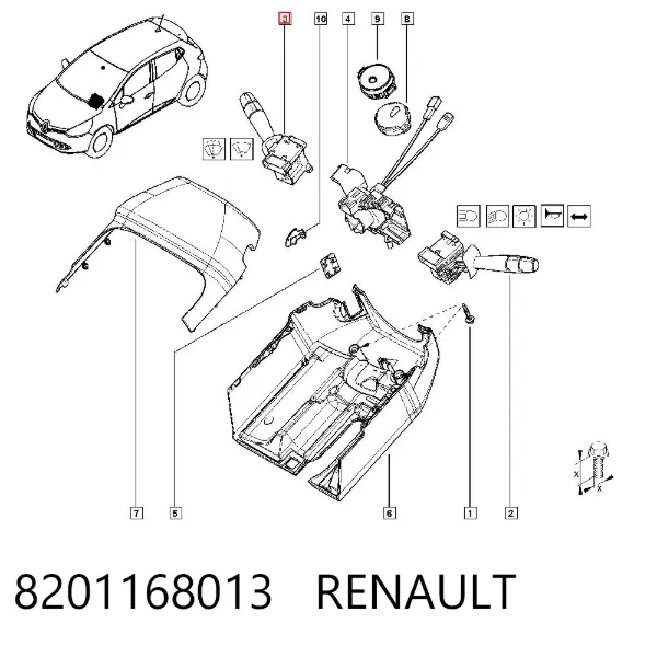 Conmutador derecho de la columna de dirección 8201168013 Renault (RVI)