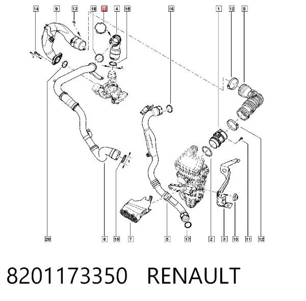 Abrazadera de tubo del intercooler 8201173350 Renault (RVI)