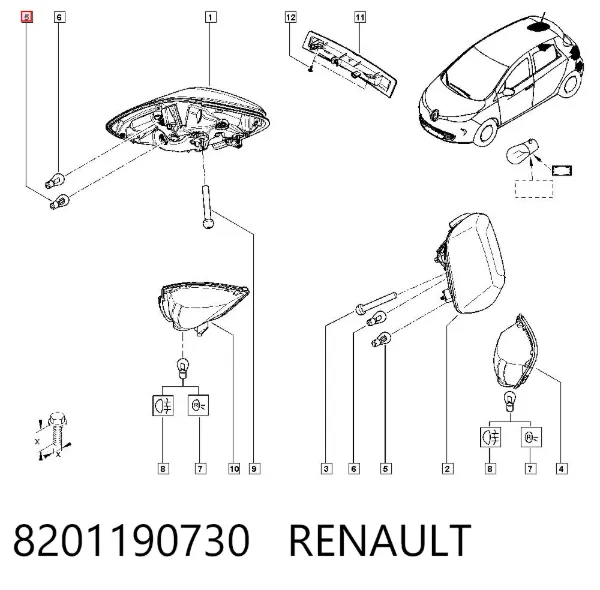Lámpara de luz de freno trasera 8201190730 Renault (RVI)