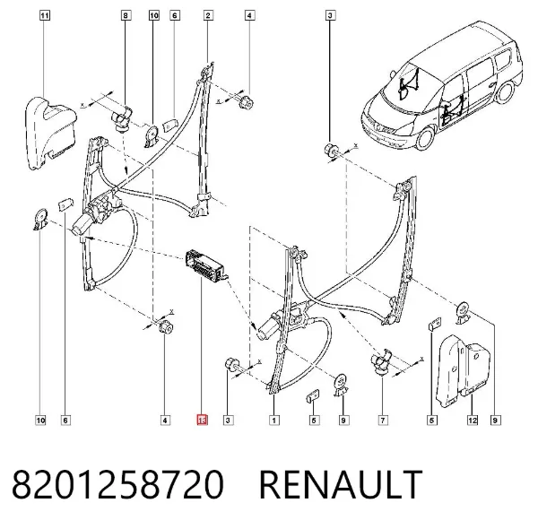 Mecanismo de elevalunas delantero izquierdo 8201258720 Renault (RVI)