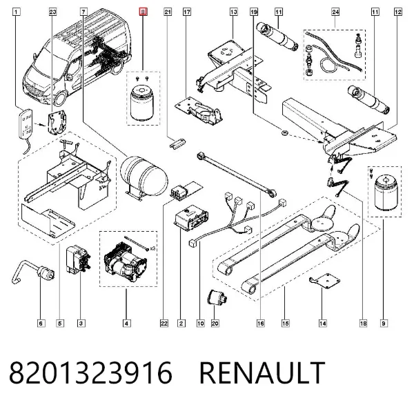Bolsa de aire del eje trasero 8201323916 Renault (RVI)
