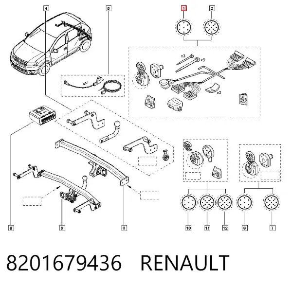 Cableado de enganche para remolque 8201679436 Renault (RVI)