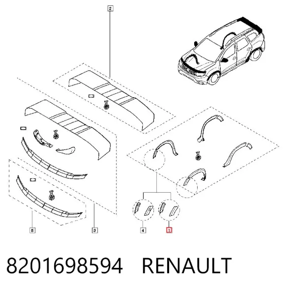 Juego de molduras ensanchadoras de guardabarros 8201698594 Renault (RVI)