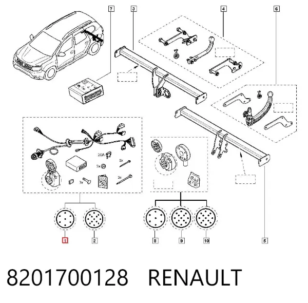 Cableado de enganche para remolque 8201700128 Renault (RVI)