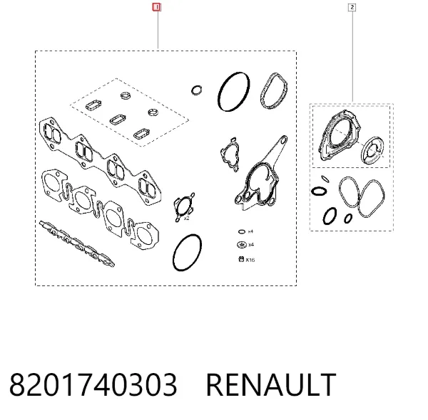 Juego de juntas superiores de motor 8201740303 Renault (RVI)