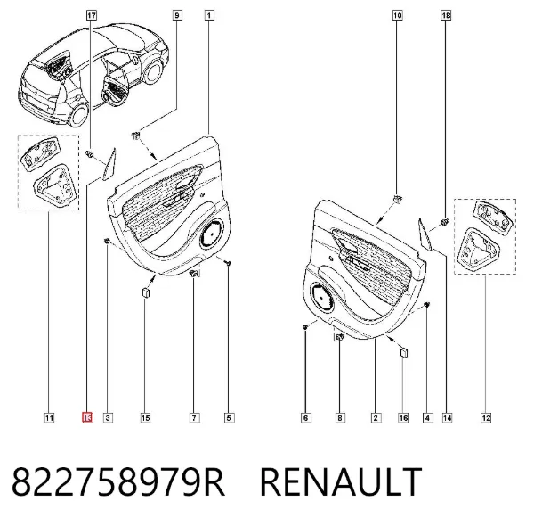 Guarnecido interior de puerta trasera izquierda 822758979R Renault (RVI)