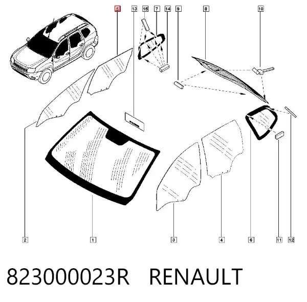 Cristal de puerta trasera derecha 823000023R Renault (RVI)