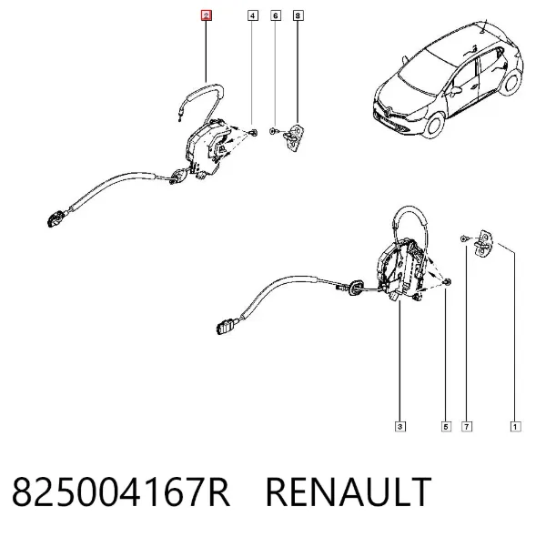 Cerradura de puerta trasera izquierda 825004167R Renault (RVI)