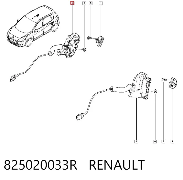 Cerradura de la puerta trasera derecha 825020033R Renault (RVI)