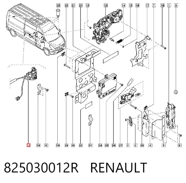 Cerradura de puerta corrediza lateral izquierda 825030012R Renault (RVI)