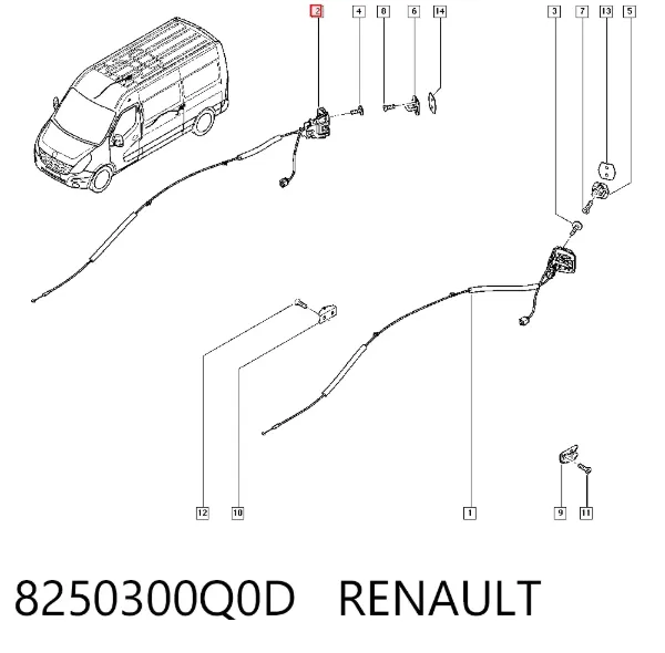 Cerradura de puerta lateral corrediza derecha 8250300Q0D Renault (RVI)