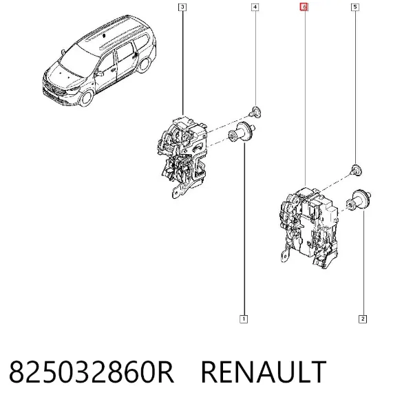 Cerradura de puerta trasera izquierda 825032860R Renault (RVI)