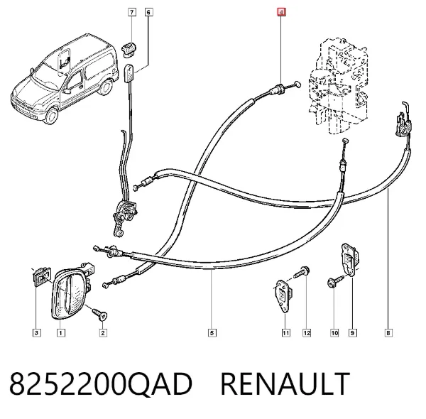Cable de apertura de cerradura de puerta corrediza 8252200QAD Renault (RVI)