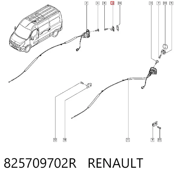 Pieza de enganche del pestillo de la puerta corrediza 825709702R Renault (RVI)
