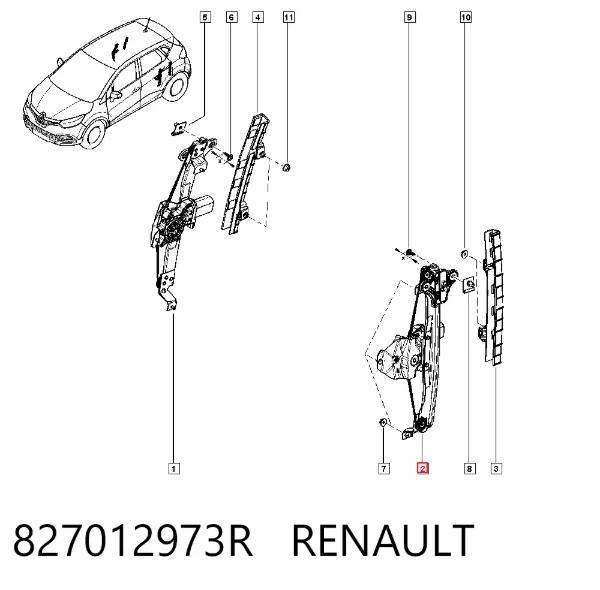 Mecanismo de elevalunas de la puerta trasera izquierda 827012973R Renault (RVI)