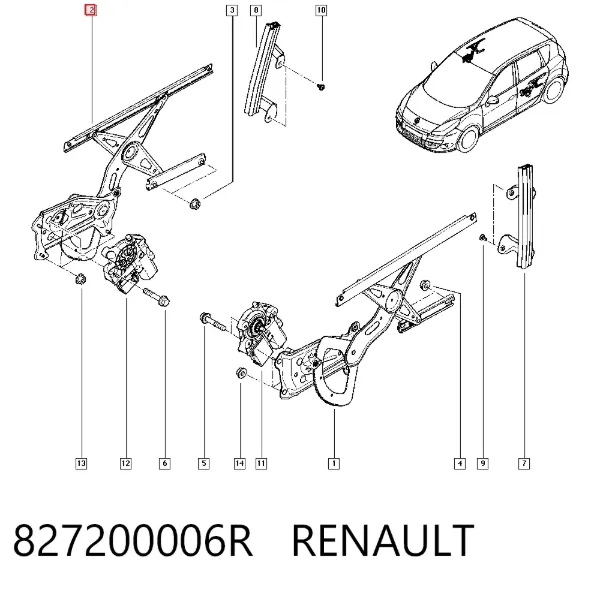 Mecanismo de elevalunas de la puerta trasera derecha 827200006R Renault (RVI)