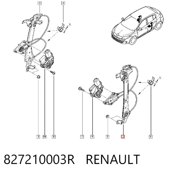 Mecanismo de elevalunas de la puerta trasera izquierda 827210003R Renault (RVI)