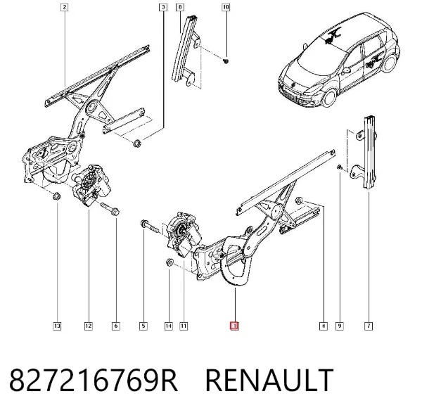 Mecanismo de elevalunas de la puerta trasera izquierda 827216769R Renault (RVI)