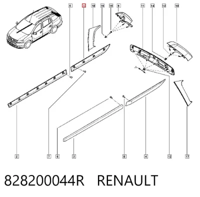 Moldura de puerta trasera derecha RENAULT 828200044R