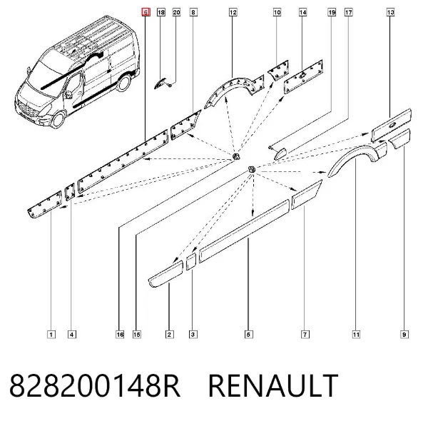 Moldura de puerta corredera 828200148R Renault (RVI)