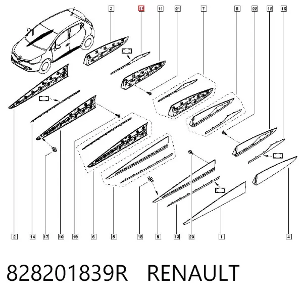 Moldura de puerta trasera derecha 828201839R Renault (RVI)