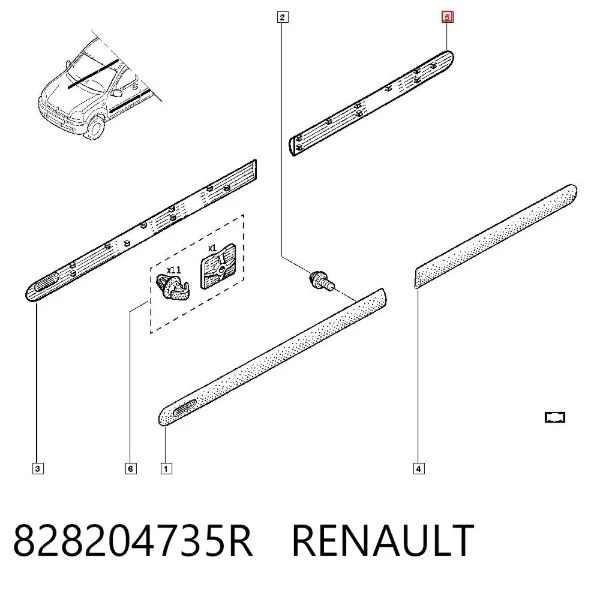 Moldura de puerta trasera derecha 828204735R Renault (RVI)