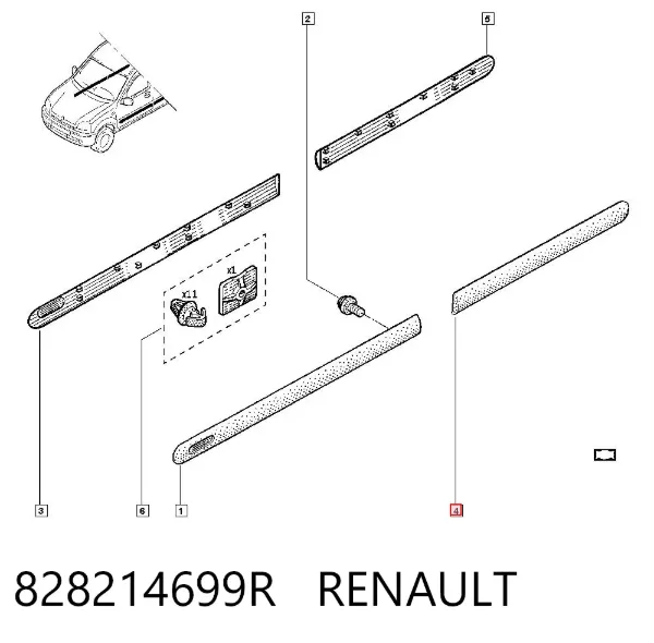 Moldura de puerta trasera izquierda 828214699R Renault (RVI)