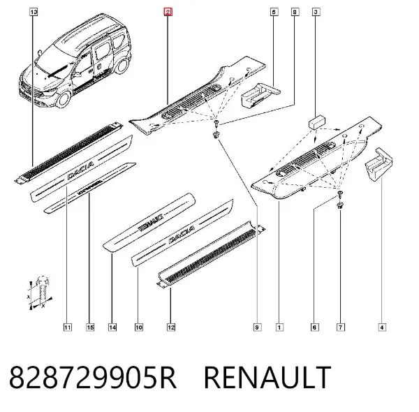 Moldura derecha de la puerta del maletero (3/5 puertas) 828729905R Renault (RVI)