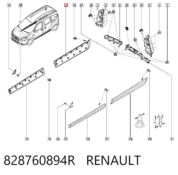 Embellecedor de puerta trasera derecha 828760894R Renault (RVI)