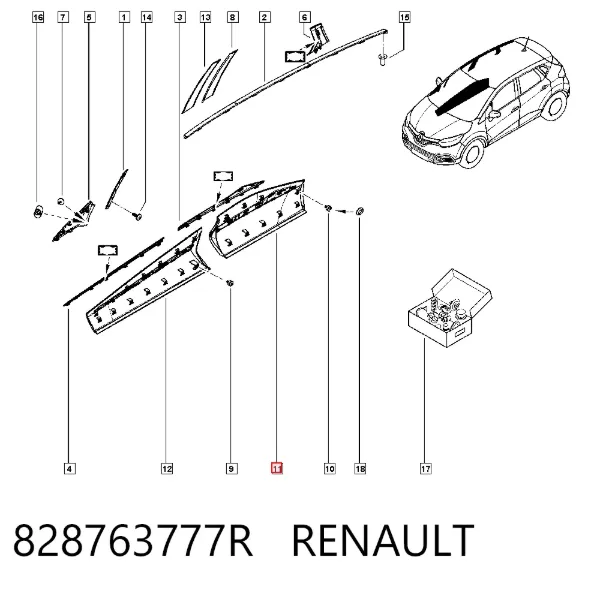 Embellecedor de puerta trasera derecha 828763777R Renault (RVI)