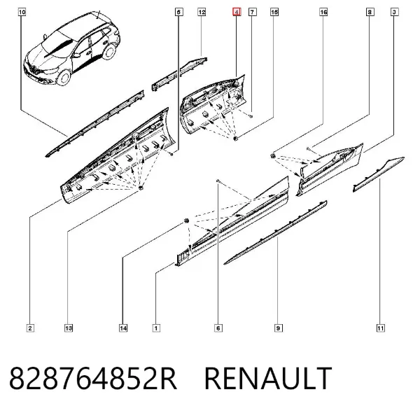 Moldura inferior de puerta trasera derecha 828764852R Renault (RVI)