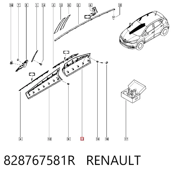 Embellecedor de puerta trasera derecha 828767581R Renault (RVI)