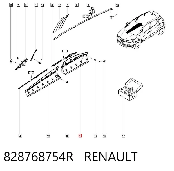 Embellecedor de puerta trasera derecha 828768754R Renault (RVI)