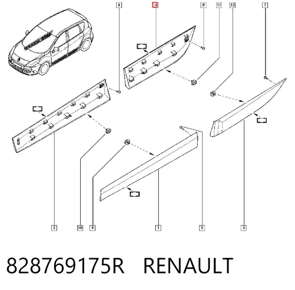 Embellecedor de puerta trasera derecha 828769175R Renault (RVI)