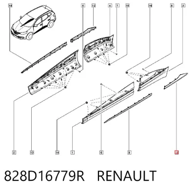 Moldura de puerta trasera izquierda RENAULT 828D16779R