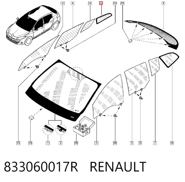 Cristal lateral derecho del maletero 833060017R Renault (RVI)