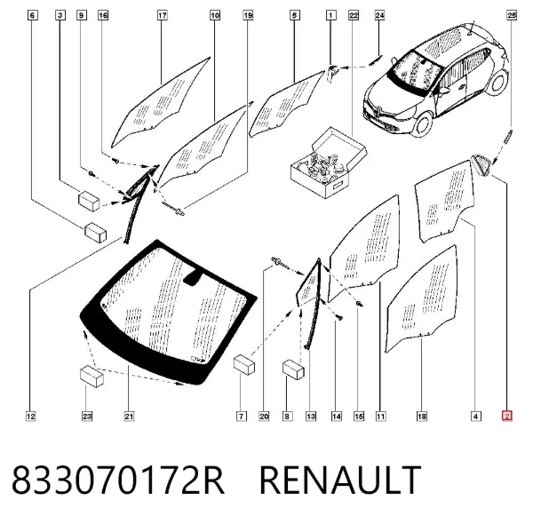 Cristal lateral izquierdo del maletero 833070172R Renault (RVI)