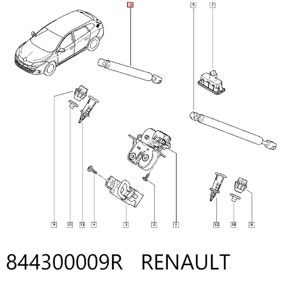 Amortiguador maletero 844300009R Renault (RVI)