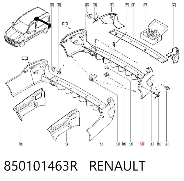 Parachoques trasero 850101463R Renault (RVI)