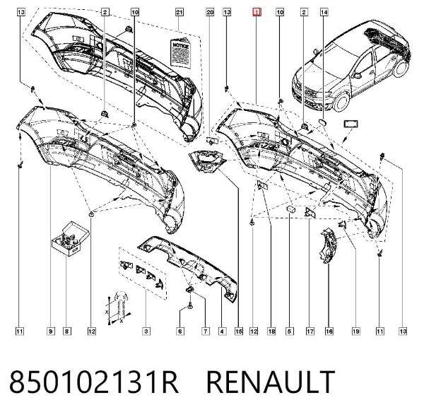 Parachoques trasero 850102131R Renault (RVI)