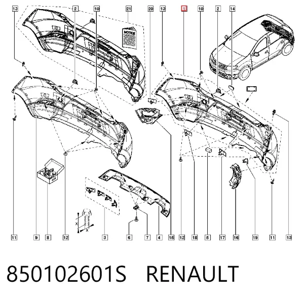 Parachoques trasero 850102601S Renault (RVI)