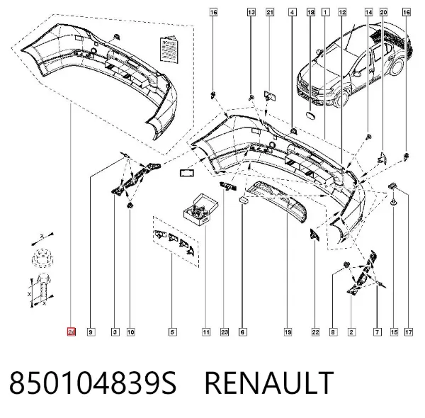 Parachoques trasero 850104839S Renault (RVI)