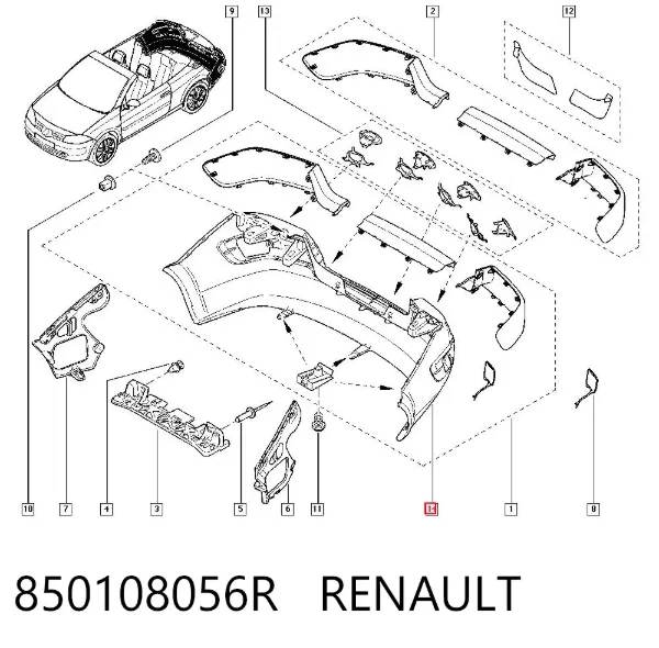 Parachoques trasero 850108056R Renault (RVI)
