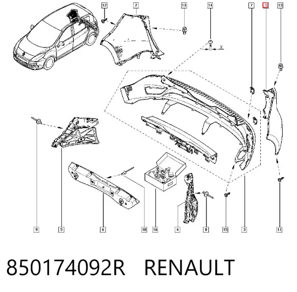 Parachoques trasero, parte izquierda 850174092R Renault (RVI)