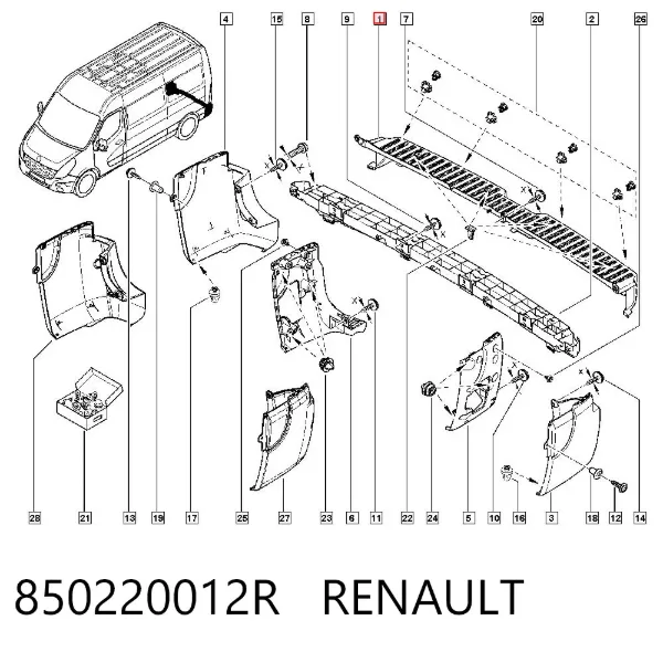 Parachoques trasero 850220012R Renault (RVI)