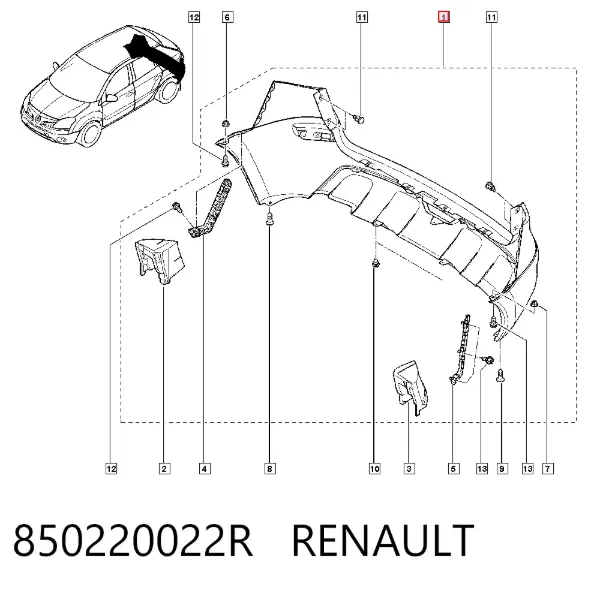 Parachoques trasero 850220022R Renault (RVI)