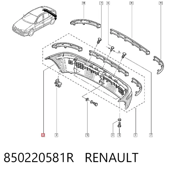 Parachoques trasero 850220581R Renault (RVI)