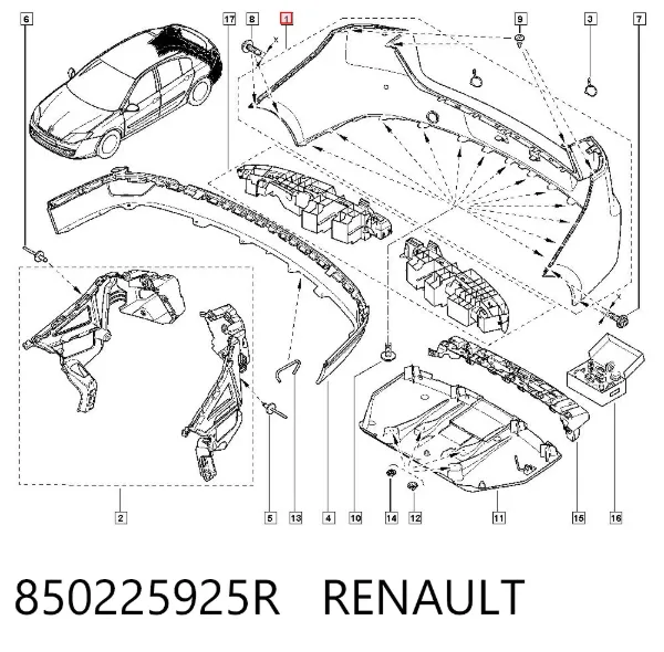 Parachoques trasero 850225925R Renault (RVI)