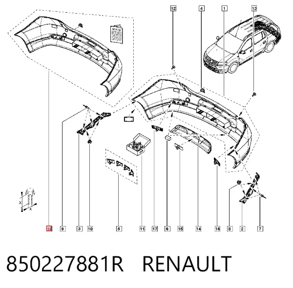Parachoques trasero 850227881R Renault (RVI)